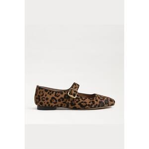 NEW SAM EDELMAN women's michaela mary jane flat in leopard brahma hair leather